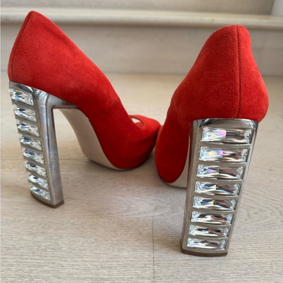 MIU MIU red suede peep toe crystal heels size 36 - Picture 10 of 12
